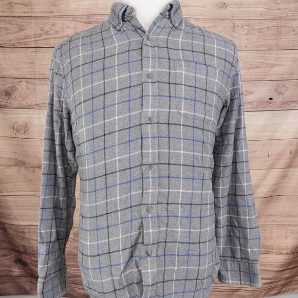 CROFT & BARROW GREY CHECK FLANNEL BUTTON DOWN SHIRT MENS SIZE M MEDIUM - Picture 3 of 6